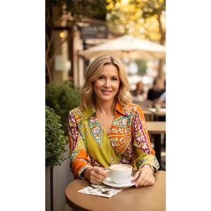 Haule Hippie Style Floral Print Button Up Blouse Top‎ - Bright Colors